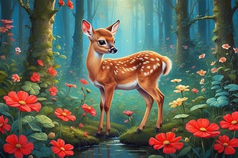 Premium AI Image | cute baby deer in a beautiful forest