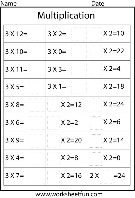 Printable Multiplication Facts Worksheets