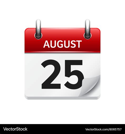 August 25 flat daily calendar icon date Royalty Free Vector