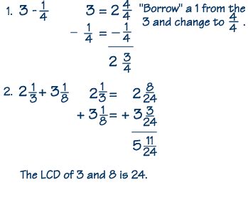 Fractions - Adding and subtracting mixed numbers - Examples