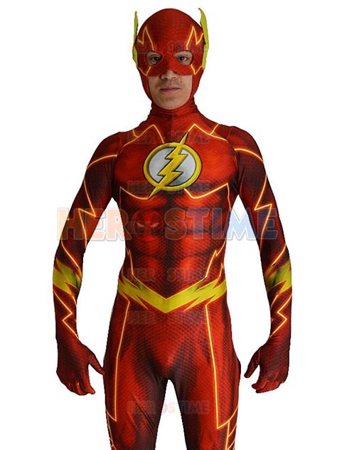 2016 The New 52 Flash Costume 3d Shade Spandex Fullbody Male Flash Superhero Costume For ...