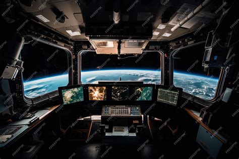 Premium AI Image | Inside the space station with view of earth below