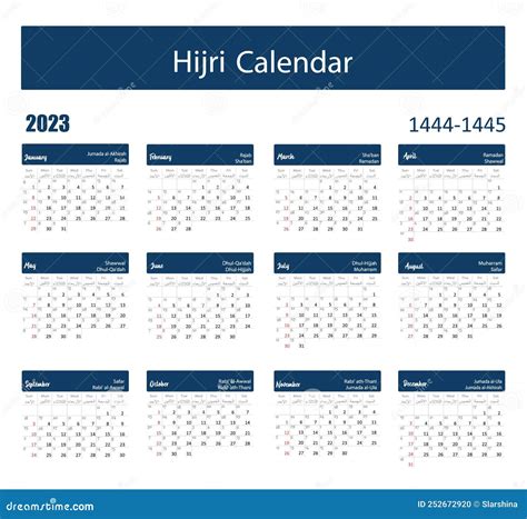 Hijri Islamic And Gregorian Calendar 2023. From 1444 To 1445 Vector Celebration Template. Week ...