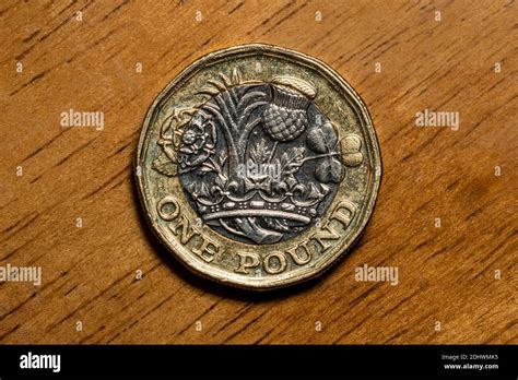 New one pound British coin of England UK introduced in 2017 which show ...