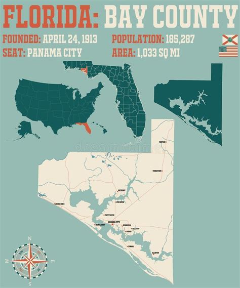 Map of Bay County in Florida Stock Vector - Illustration of colorful ...