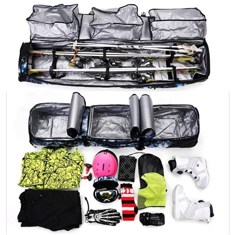 Padded 2-in-1 Wheeled Snowboard Bag For Air Travel Three Independent Compartment For Ski Boots ...