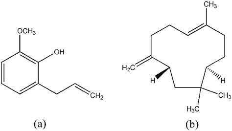 Molecular structure of (a) eugenol, (b) β-caryophyllene | Download ...