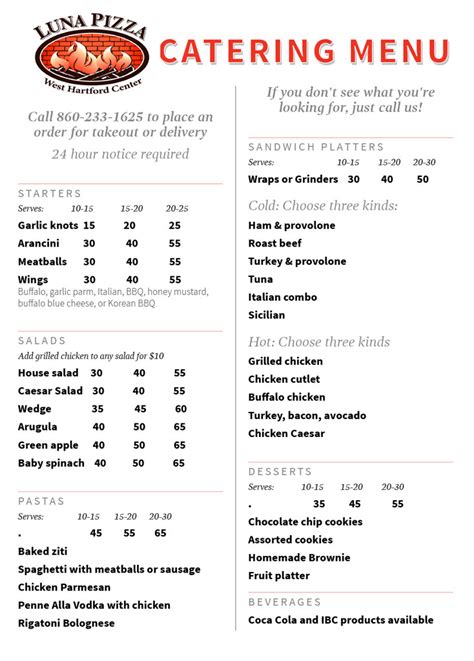 Catering Menu – Luna Pizza West Hartford, CT