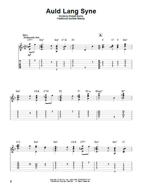 Auld Lang Syne by Robert Burns Sheet Music for Solo Guitar at Sheet ...