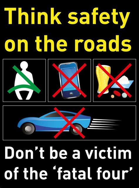 Think safety on the roads | Road safety quotes, Road safety poster, Health and safety poster