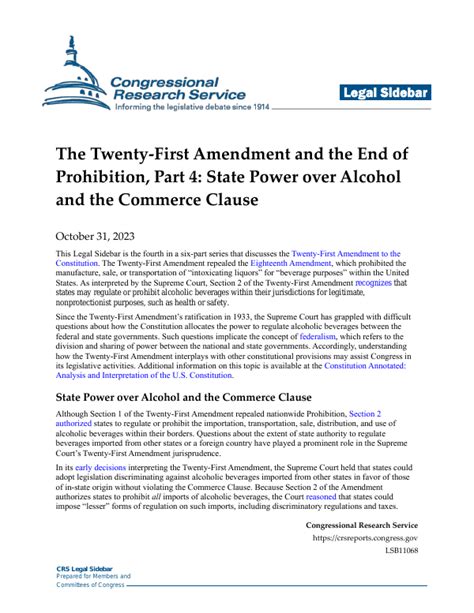 The Twenty-First Amendment and the End of Prohibition, Part 4: State Power over Alcohol and the ...