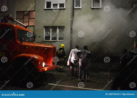 Fire in the building editorial stock photo. Image of color - 108739418