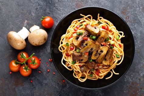 Vegetarian Spaghetti Bolognese with Mushrooms and Pepper Stock Image ...