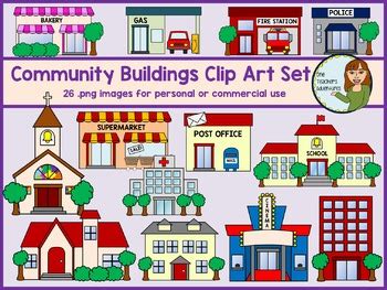 Community Buildings Clip Art Set - 26 images for personal and ...