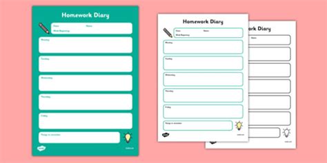 Homework Planner Template - Printable Diary | Twinkl