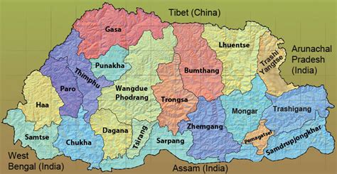 20-Districts-of-Bhutan-map | Bhutan Acorn Tours and Travel