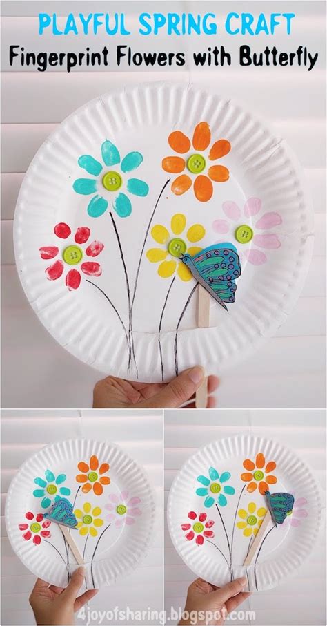 Fingerprint Flowers And Flying Butterfly - Spring Craft For Kids | Spring crafts for kids ...