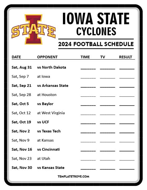 Printable 2024 Iowa State Cyclones Football Schedule