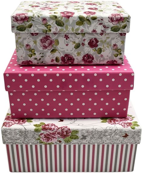 3 Set Elegant Themed Gift Boxes Decorative Pink Roses Nesting Box for ...