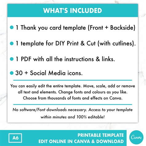 Editable Thank You Card Template Thank You Note Printable - Etsy