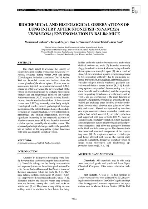 (PDF) Biochemical and histopathological effects of the stonefish ( Synanceia verrucosa ) venom ...