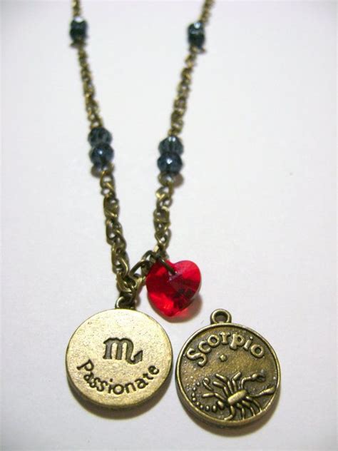 Scorpio Double Sided Pendant w Birthstone Vintage Necklace. Personality Necklace. Horoscope ...