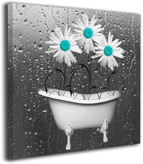 Yanghl Canvas Wall Art Prints Teal Gray Flower Bathroom Modern Decorative Artwork for Wall Decor ...