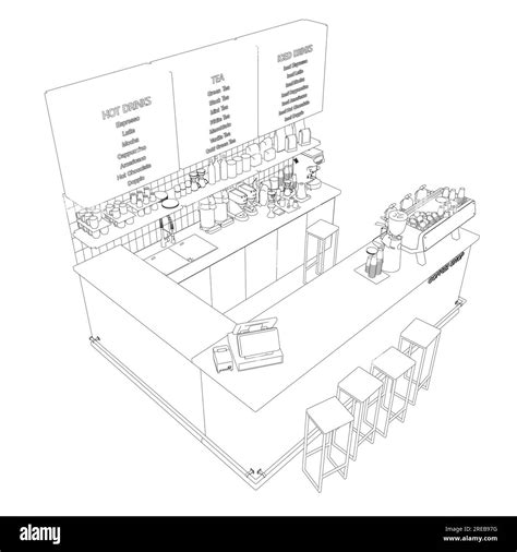 Empty cafe interior contour. Flat design vector illustration. Interior background , modern ...