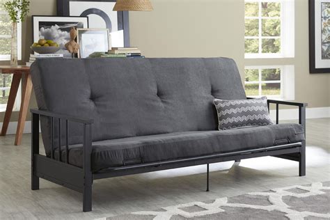 Harlow Metal Arm Full Size Futon, Black Frame with 6-Inch Gray Microfiber Mattress - Walmart.com