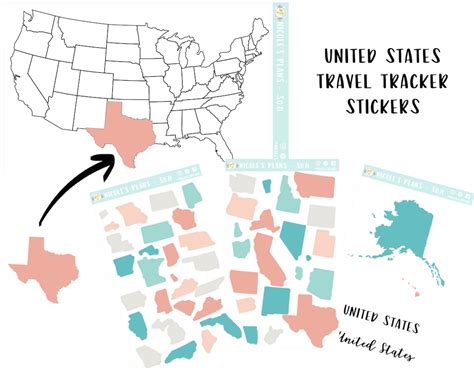 United States Travel Tracker Sticker Map S071 50 US States Visited Map ...