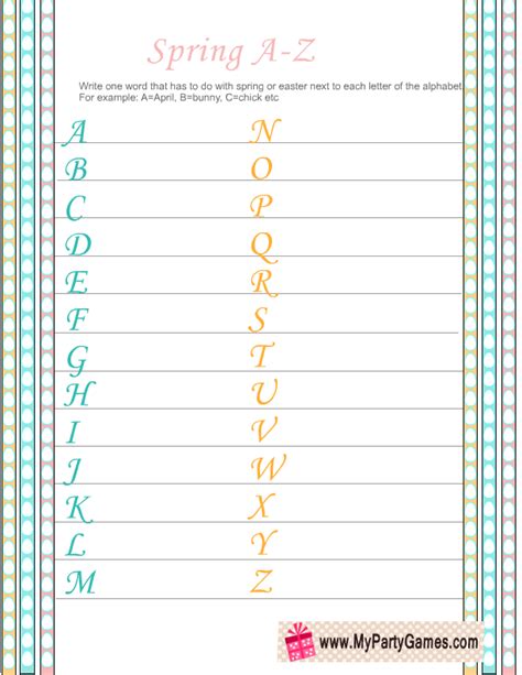 Free Printable Spring A to Z Game