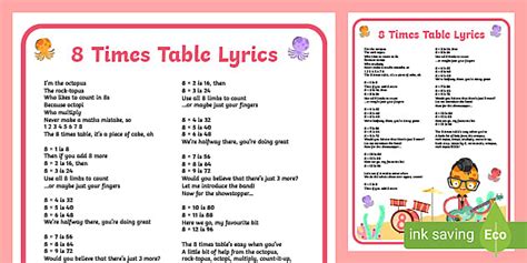 👉 Eight Times Tables Song Lyrics Poster | Twinkl Go!