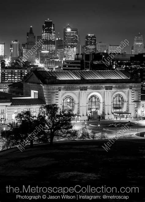 The Kansas City Skyline at Night black and white Pictures