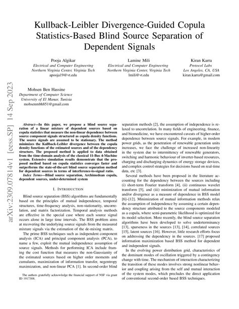 Kullback-Leibler Divergence-Guided Copula Statistics-Based Blind Source Separation of Dependent ...