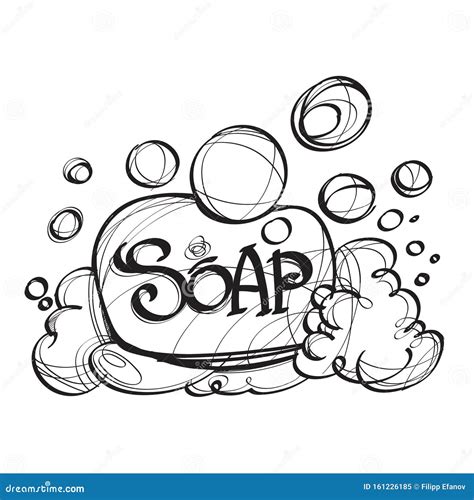 Soap with Foam Hand Drawing. Black and White Sketch, Outline Stock ...