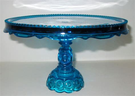 Gorgeous MINT Vintage L E Smith Glass Moon & Stars 11" Colonial Blue Pedestal Dessert Cake Plate ...