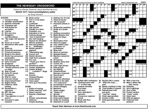 Newsday Crossword Puzzle Solutions For Today - Cheryl McCroskey's ...