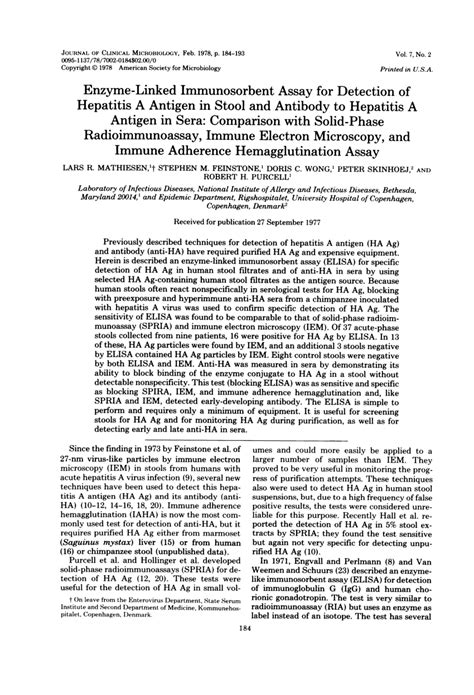 (PDF) Enzyme-Linked Immunosorbent Assay for Detection of Hepatitis A ...