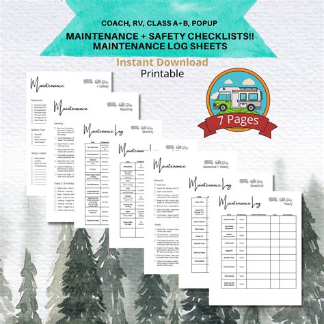 Printable RV Maintenance Checklist, RV Maintenance Log, RV Safety ...