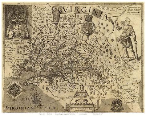 Virginia 1624 Smith - Old State Map Reprint - OLD MAPS