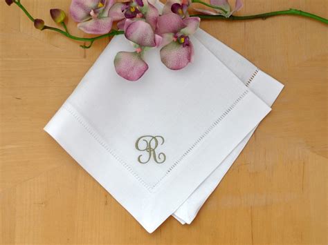 Set of 4 Monogrammed Linen Dinner Napkins w/ 1 Initial- Font J