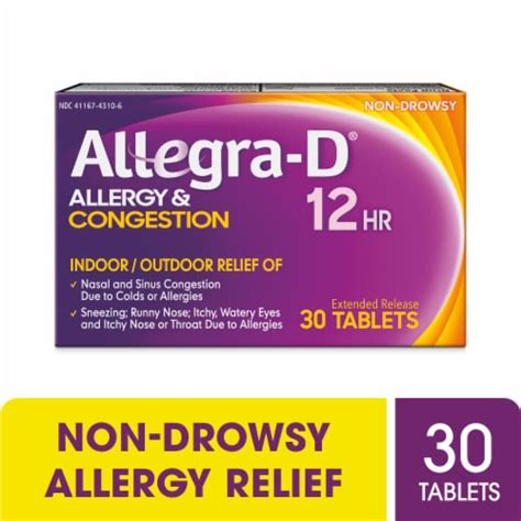 Allegra-D 12 Hour Non-Drowsy Allergy & Congestion Tablets Fexofenadine HCL and Pseudoephedrine ...