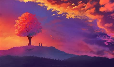Kite Colorful Painting Sunset Tree Wallpaper,HD Artist Wallpapers,4k Wallpapers,Images ...
