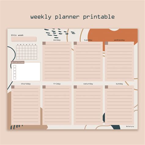 Printable Weekly Planner, Aesthetic Weekly Planner, Printable Planner Insert, 7 Day Week Planner ...