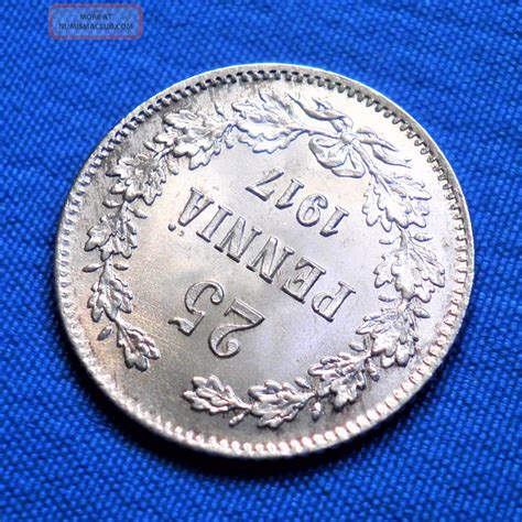 Russian Empire, Finland 25 Pennia (penniä) 1917, Silver Coin