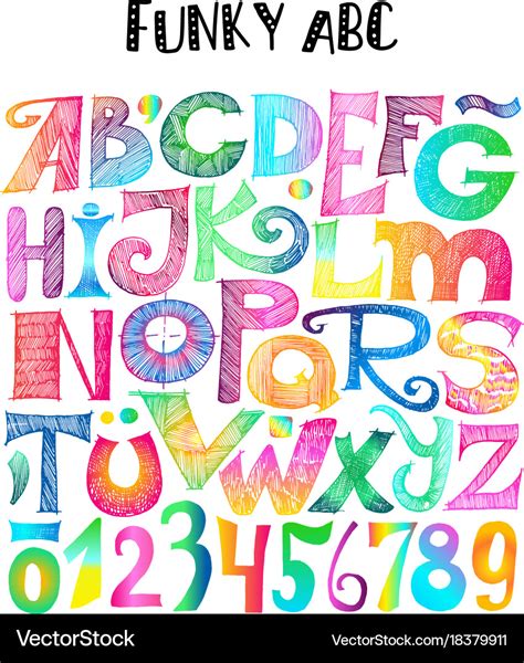 Funky abc sketchy letters and numerals Royalty Free Vector