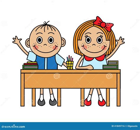 Cartoon Children Sitting At School Desk Stock Vector - Illustration of ...