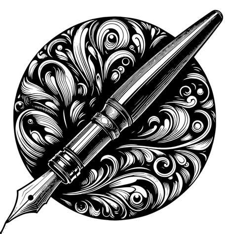 Black and white illustration of a fountain pen 44014651 Vector Art at ...