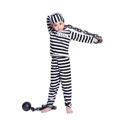 Halloween Cosplay Costume clothes boy child striped prisoner prisoner costume masquerade costume ...