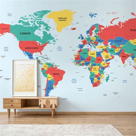 Mapa Mundi Detalhado World Map Wallpaper Map Wall Mural World Map Art ...